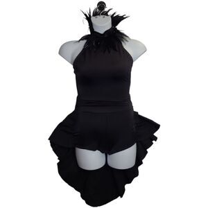 KELLE birds of prey black swan feather ruffle bustle jazz lyrical tap costume S